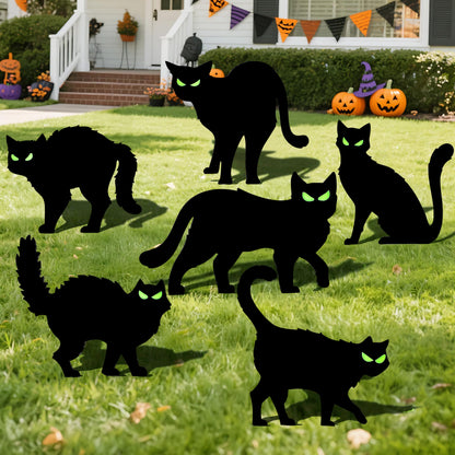 JOYIN 6 Pcs Halloween Yard Signs Decorations Outdoor, Halloween Black Cat Stakes with Glow in Dark Eyes, Scary Silhouette Decor for Pathway Graveyard Yard Garden Lawn Patio Party Supplies