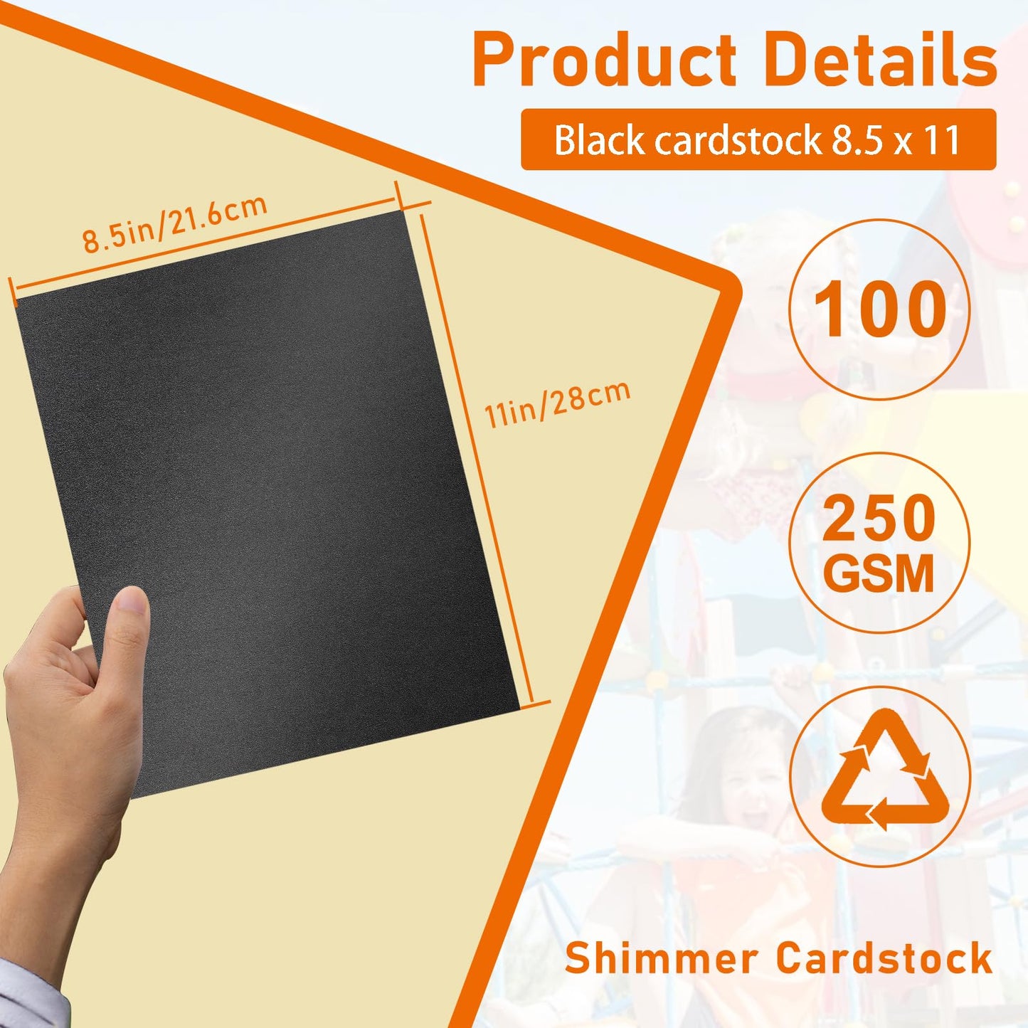 Guakicae 100 Sheets Black Shimmer Cardstock 8.5 x 11 Halloween Paper, 92lb Heavyweight Glossy Paper Card Stock for Wedding invitations, Crafting, Thank You Cards, Cards Making
