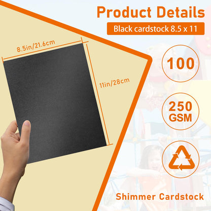 Guakicae 100 Sheets Black Shimmer Cardstock 8.5 x 11 Halloween Paper, 92lb Heavyweight Glossy Paper Card Stock for Wedding invitations, Crafting, Thank You Cards, Cards Making