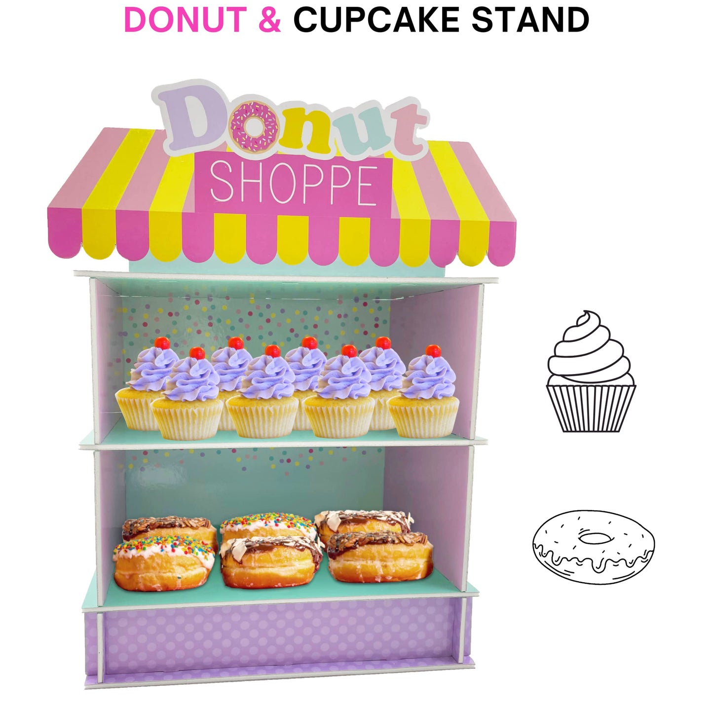 2 Tier Donut Stand for Donut Birthday Party Supplies & Decorations, Cupcake Stand Dessert Table Centerpiece Decor by 4E's Novelty