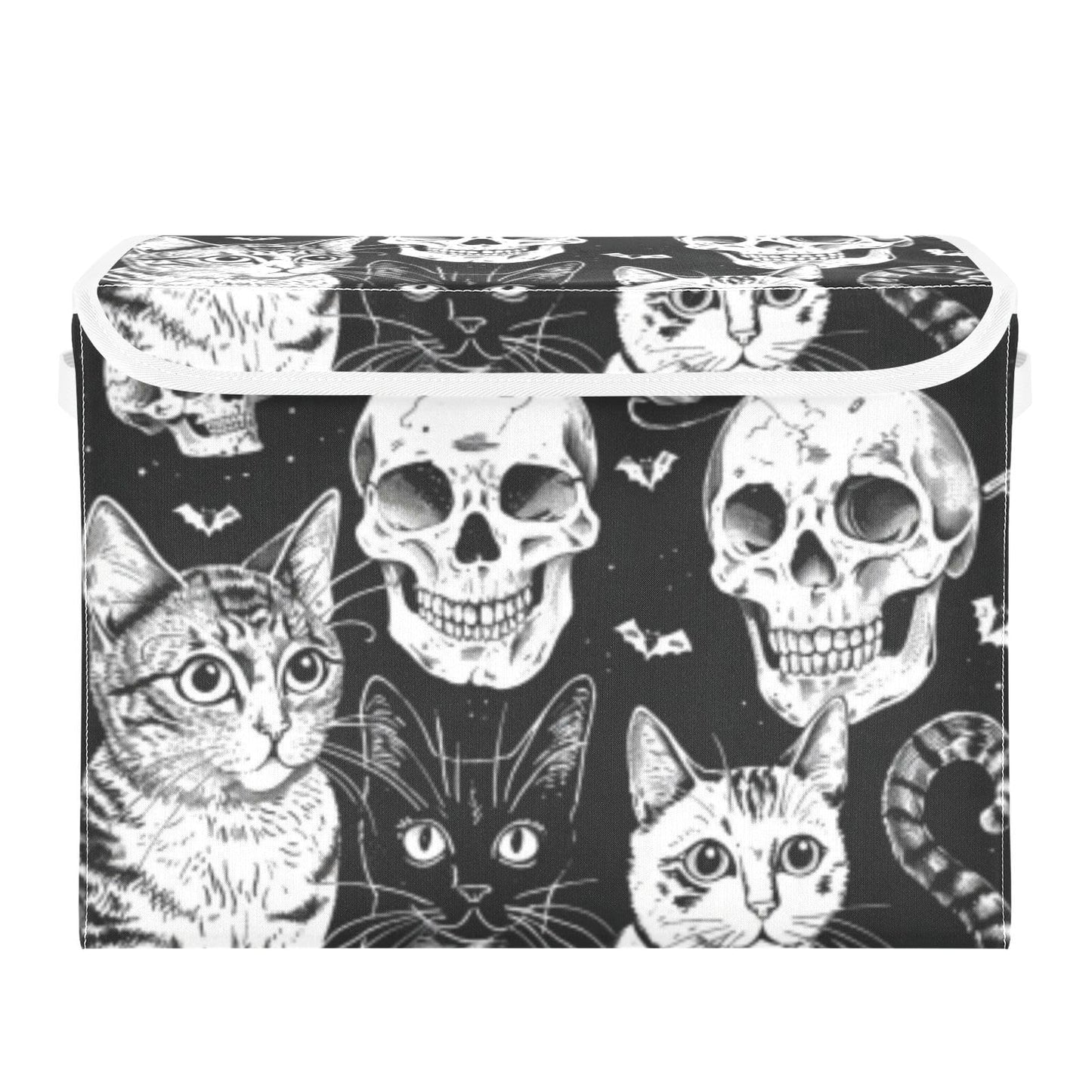 Tatenale Collapsible Storage Bins with Lids Decorative Fabric Storage Cubes Closet Organizer and Storage Basket Boxes Containers for Clothes Box Chest Folding Rectangle Halloween Cat Skull