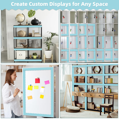 30 Pcs Magnetic Borders for Classroom Whiteboard - Sky Blue Magnetic Bulletin Board Border Set - Scalloped Chalkboard Border Strips for Teachers, Parents, DIY Home,School & Office Decoration