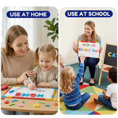 JoyCat English & Spanish Magnetic Letters Kit, 260 Pcs Foam Alphabet Magnets with Spanish Symbols & Double-Sided Magnetic Whiteboard, Bilingual Preschool Learning Toys for Classroom & Homeschool