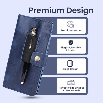 TheAntiq Leather Checkbook Cover with Pen Loop, Full Grain Check Book Holder Wallet for Personal & Duplicate Checks, Slim Money Organizer for Men & Women- Blue