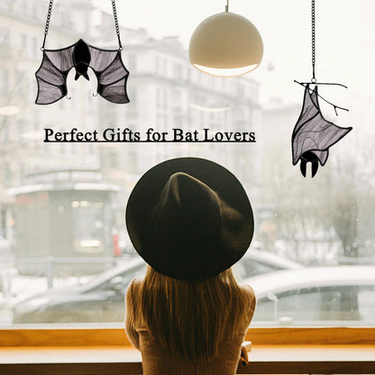 Lcensp Stained Glass Bat Decor Window Hangings Ornament, Gothic Bat Suncatcher Halloween Decorations Gifts, Handmade Occult Sun Catchers Indoor Window Home Decor