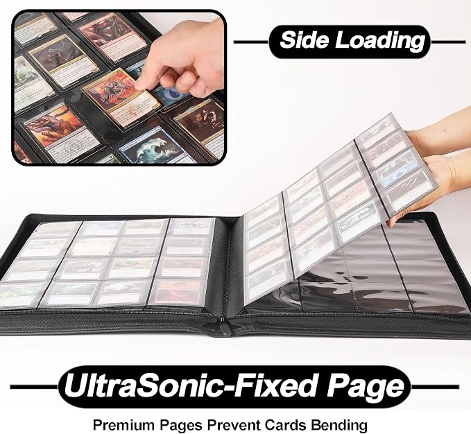 D DACCKIT Card Binder 16 Pocket - Fits 1024 Cards，4X4 Ringless Card Album with Sleeves for Trading Cards & Sports Cards（Model A，Classic Black）