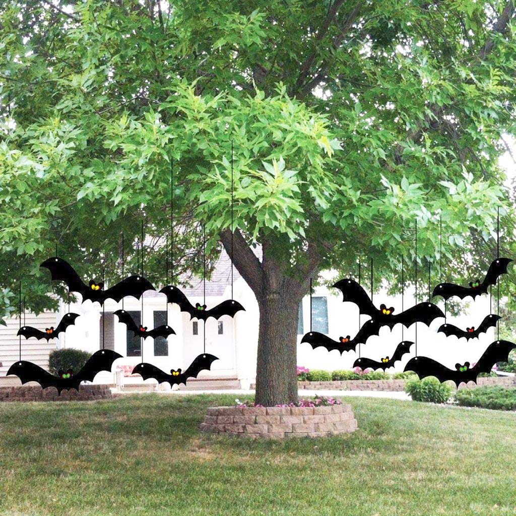 VictoryStore Outdoor Hanging Bat Halloween Yard Decorations, Set of 12 - Waterproof Plastic Hanging Halloween Decorations, Made in USA