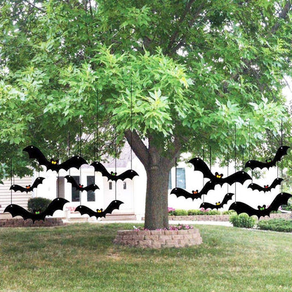 VictoryStore Outdoor Hanging Bat Halloween Yard Decorations, Set of 12 - Waterproof Plastic Hanging Halloween Decorations, Made in USA