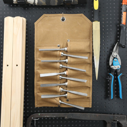 Tool Roll, Heavy Duty Waxed Canvas Small Tool Bag Tool Pouch for Chisels, Hammers, Gouges Palm Tools (Khaki)