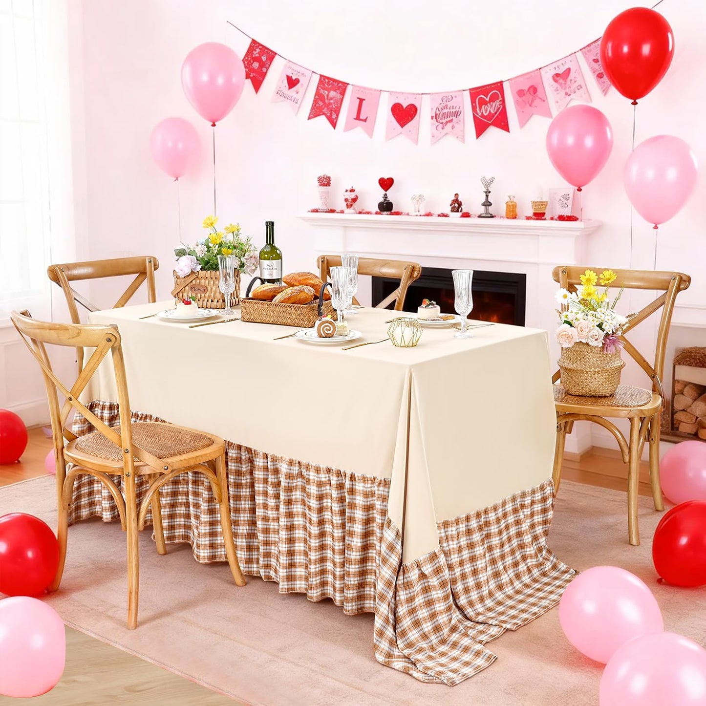 Fanqisi Brown Ruffle Table Cloth Fall Tablecloth - 90 x 132 Inch Polyester Tablecloths Rectangle Thanksgiving Table Cover for Birthday Wedding Picnic Christmas Party Decoration
