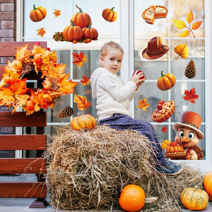 LOKIPA 3D Thanksgiving Window Stickers, 8 Sheets Thanksgiving Window Clings Double Sided Windows Decals for Thanksgiving Windows Decorations