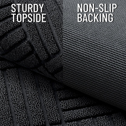OLANLY Front Door Mat Outside Entrance 29.5x17, Absorbent, Heavy Duty Sturdy Natural Rubber Doormat Indoor Outdoor, Stain and Fade Resistant, Non-Slip Low Profile Floor Mat for Entryway, Black Diamond