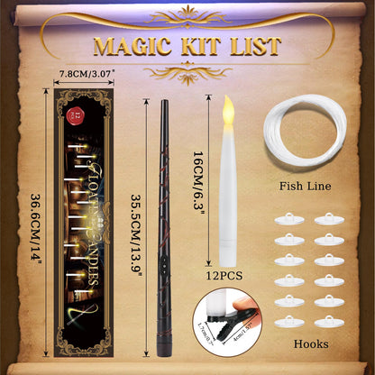 Halloween Decorations - Floating Candles with Wand & 6-Hour Timer - Flameless LED Hanging Candles with Clip, Battery Operated Window Taper Candle for Indoor/Outdoor Halloween & Holiday Decor 12PCS