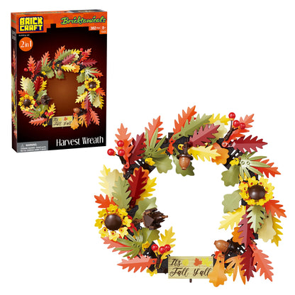 Brickcraft Harvest Wreath Brick Building Kit, 382 Pieces | DIY Autumn & Halloween Home Décor | 2-in-1 Fall Wreath & Garland Craft | Festive Thanksgiving Decoration Gift for Kids & Adults, Ages 8+