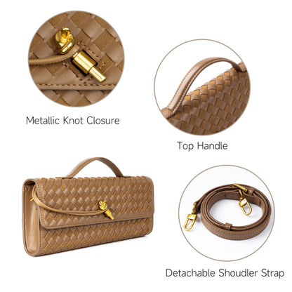 Joryin Woven Purse For Women Evening Clutch Woven Leather Handbags Crossbody Bag Suede Purse Formal Evening bag, Acorn