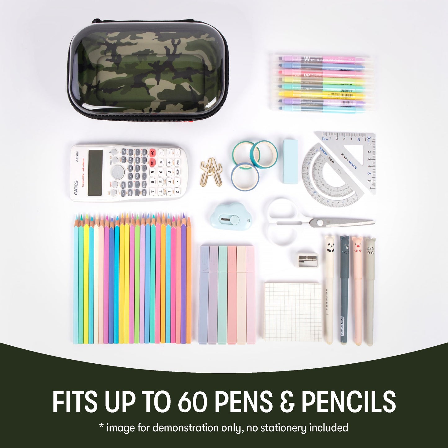 ZIPIT Clear Top Pencil Case for Kids, Durable Pencil Box for School, Large Capacity Stationery Organizer Box, Camo