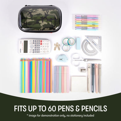ZIPIT Clear Top Pencil Case for Kids, Durable Pencil Box for School, Large Capacity Stationery Organizer Box, Camo