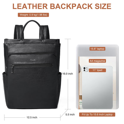 Mroede Leather Laptop Backpack for Women, Travel Backpack Purse Fits 15.6 Inch Laptop, Casual Daypack with Laptop Compartment for Men Teachers College Work Business Nurse Weekender, Black