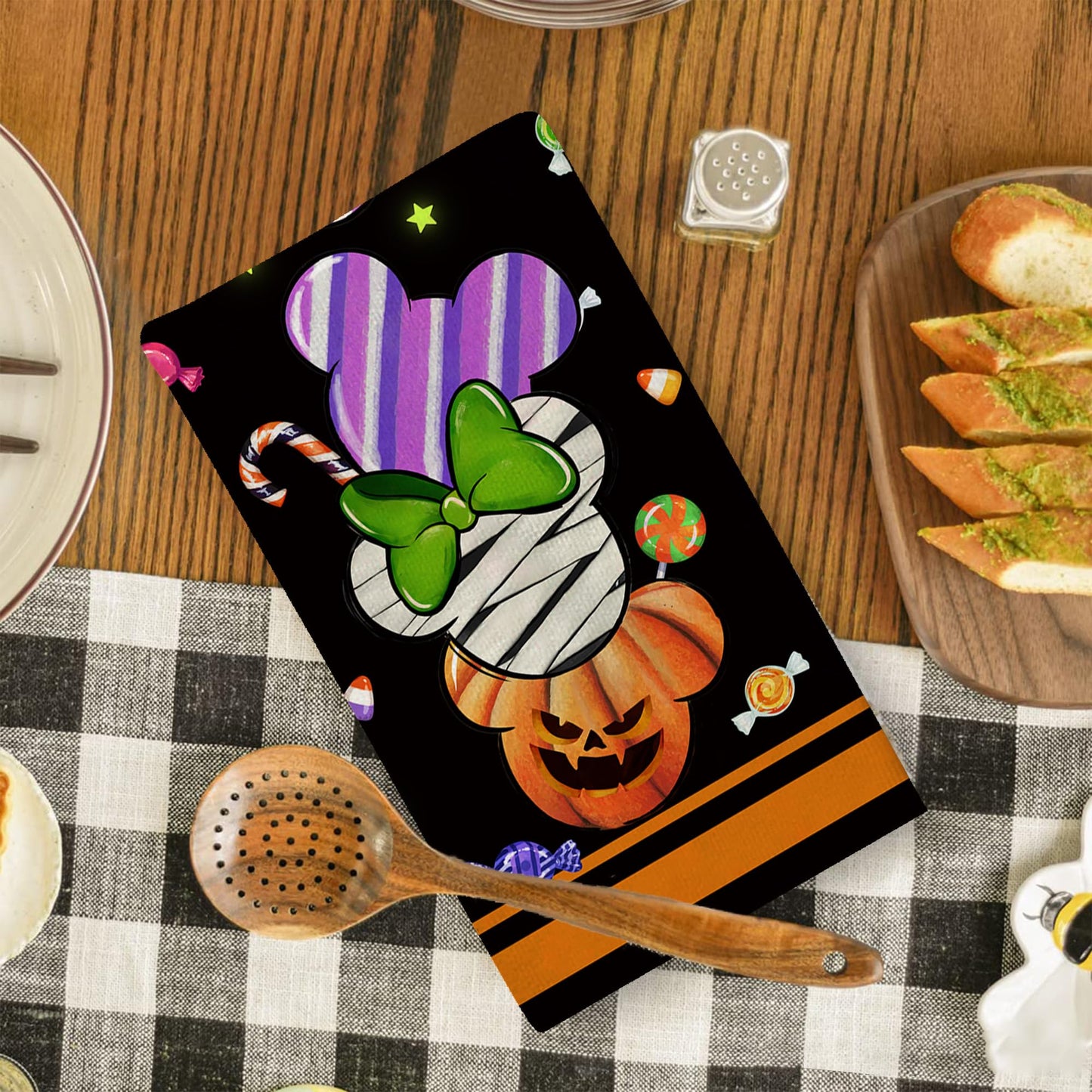 Yarcooly Halloween kitchen towels halloween cartoon mouse dish towels haunted mansion decor halloween decorations for home party, White