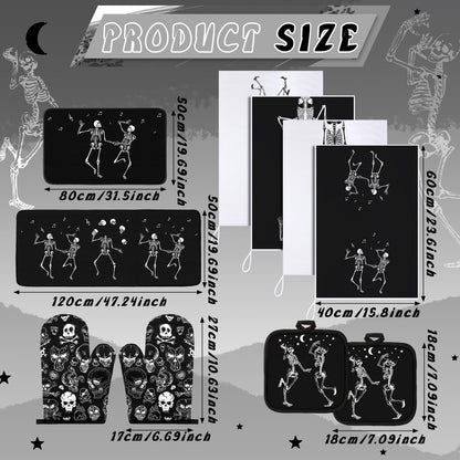 Fourluoo 10 Pcs Skeleton Kitchen Set Kitchen Towels and Rugs Oven Mitts and Pot Holders Gothic Decor and Accessories for Gift Cooking Baking Grilling