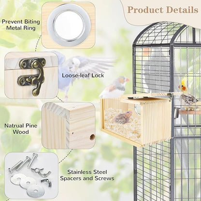 Parrot Nesting Box Cockatiel Nesting Box Bird Breeding Box House Handcrafted Wooden Acrylic Transparent Bird Box with Detachable Wooden Board for Parakeets Cockatiel Budgie Conure Parrot XL