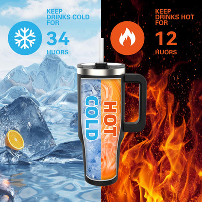 40 oz Tumbler with Handle,Tumbler with Lid and Straw,Double Wall Insulated Cup Stainless Steel Travel Mug(Cold for 34 Hours),Water Bottle for Iced Tea,Coffee,Cold Beverages(Black)