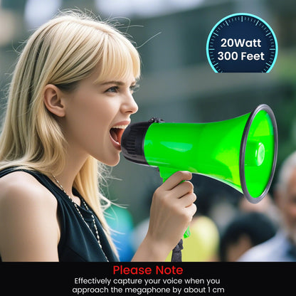 MyMealivos 20W Megaphone Bullhorn, Built in Siren & 240s Recording, 5.4"×8.6" Portable Megaphone with Volume Control Cover Up to 300 feet+ for Indoor and Outdoor Activities(Green)