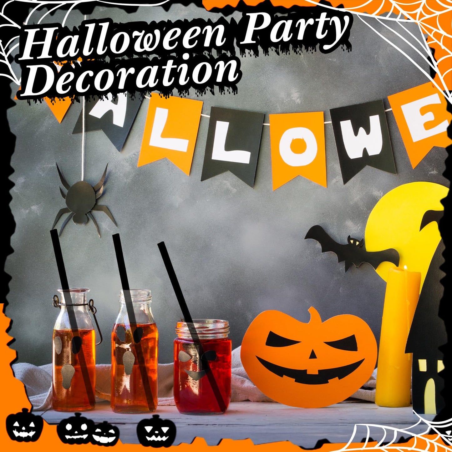 Potchen 100 Pcs Plastic Straws Disposable Drinking Straw Bulk for Cocktail Summer Wedding Birthday Party Spooky Party Supplies(Black,Ghost)