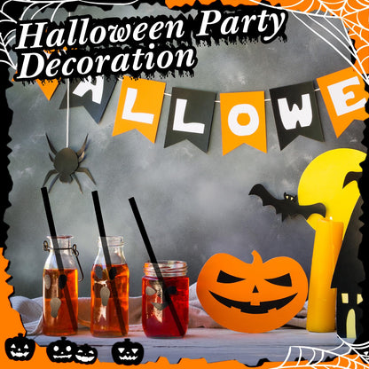 Potchen 100 Pcs Plastic Straws Disposable Drinking Straw Bulk for Cocktail Summer Wedding Birthday Party Spooky Party Supplies(Black,Ghost)