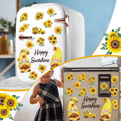 Geiserailie 16 Pcs Sunflower Gnome Refrigerator Magnets Cruise Door Magnets Spring Car Magnetic Stickers Summer Fridge Garage Decals Sunflower Party Decorations for Home Office Decor