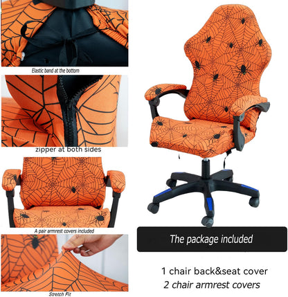 ACOFRR Gaming Chair Covers Slipcovers, Stretch Removable Washable Computer Reclining Gaming Chair Protector Slipcovers with Armrest Cover (No Chairs) (Halloween-Spider Web01)