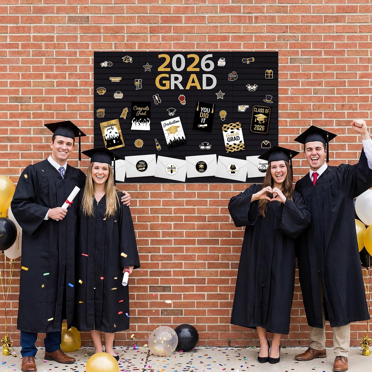 Nuanchu Graduation Bulletin Boards Decorations Set, DIY Poster Photo Board Kit with Black Felt Panels, 2026 Graduation Cards & Envelopes, Sticker Set, Push Pins, Cardstock Decor for Party Classroom