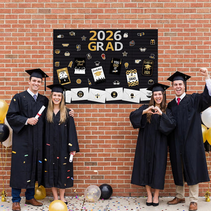 Nuanchu Graduation Bulletin Boards Decorations Set, DIY Poster Photo Board Kit with Black Felt Panels, 2026 Graduation Cards & Envelopes, Sticker Set, Push Pins, Cardstock Decor for Party Classroom