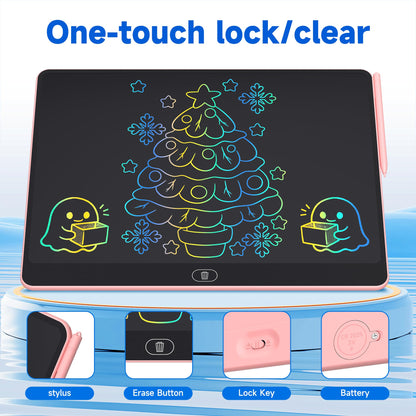 16 Inch LCD Writing Tablet for Kids 2 Pack, Large Drawing Board Doodle Pad, Colorful Screen Erasable Sketch Tablet, Travel Toys and Reusable Learning Gift for Boys Girls (Pink)