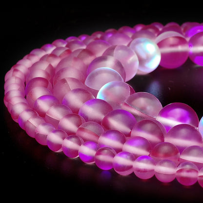 RUBYCA 12mm Round Moonstone Matte Crystal Glass Beads Aura for Jewelry Making Pink, 1 Strand