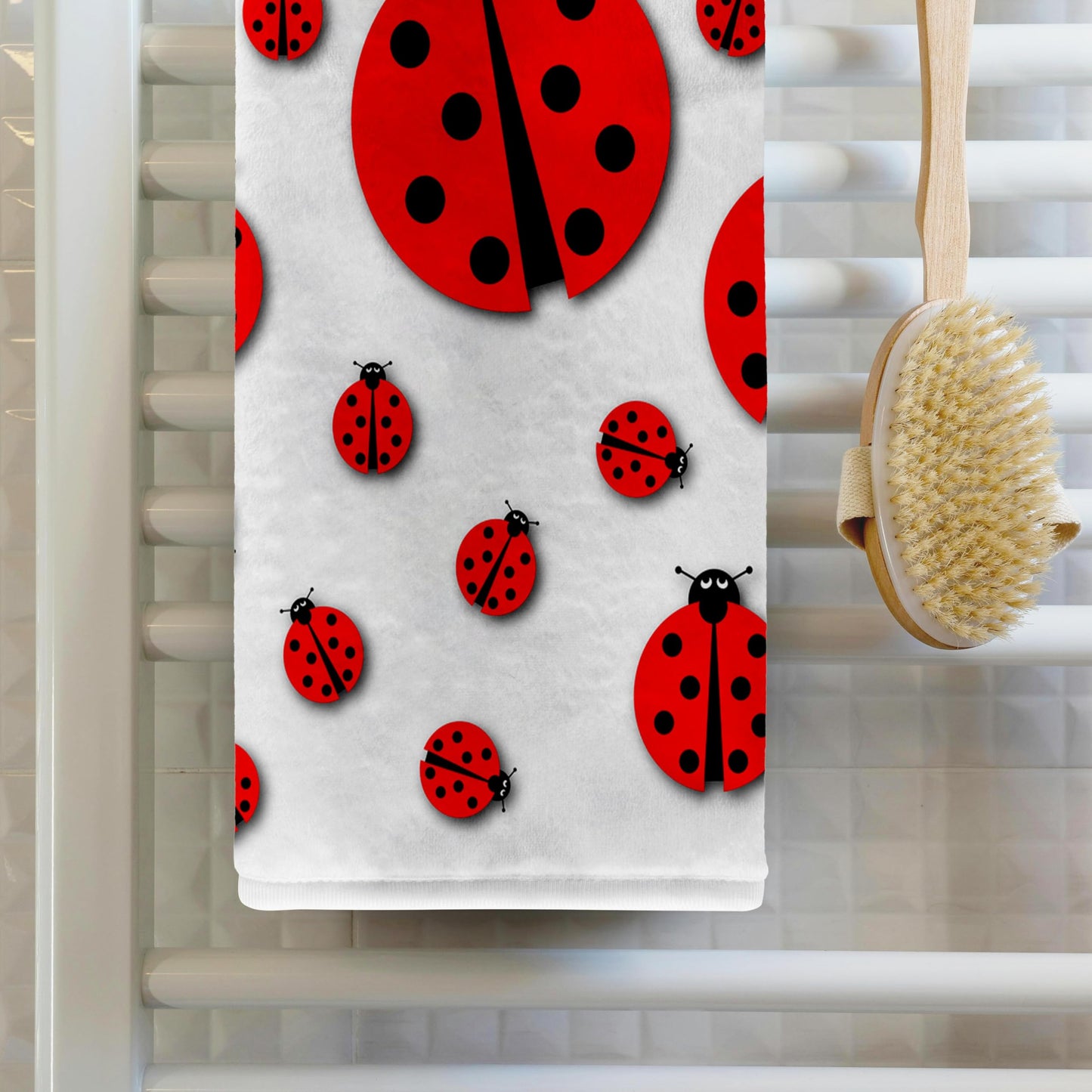 3D Rose TWL_240405_1 Many Different Sized Ladybugs on White Background Towel, 15" x 22"