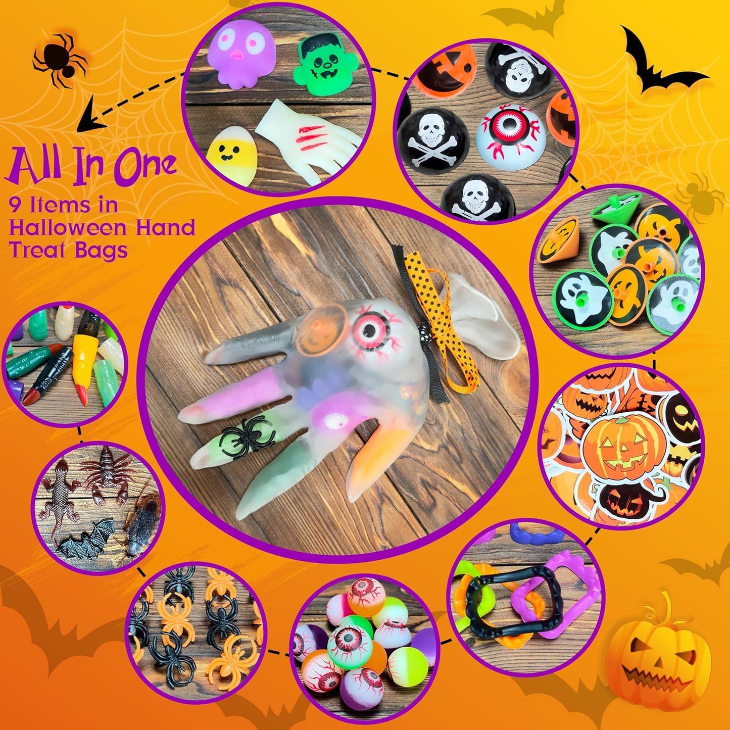 LINAYE 220PCS Halloween Party Favors for Classroom Kids, Non-Candy Halloween Classroom Gifts, Gloves Stuffed Toys Bulk Treat Goodie Bag Fillers Stuffers for Kids