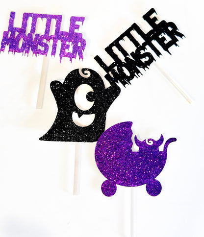 We Created a Monster Baby Shower Decorations – Spooky Baby Shower Banner, Little Monster Cupcake Toppers, Cake Topper & Balloons, Black & Purple Halloween Theme