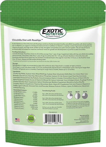 Exotic Nutrition Chinchilla Diet with Rose HIPS 18 lb. - Nutritionally Complete Natural Healthy Pellet Food for Pet Chinchillas