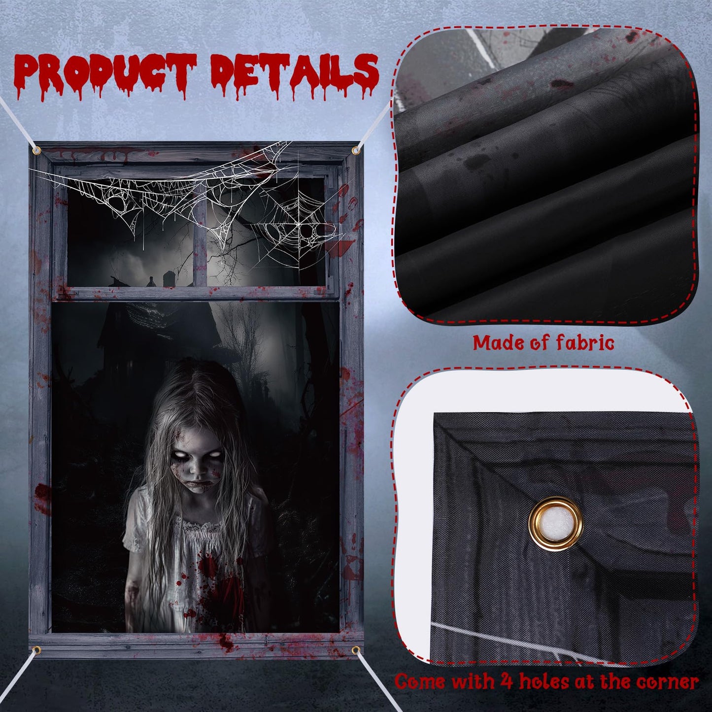 Newwiee 2 Pcs Scary Halloween Curtain Window Silhouette Cover Decoration Theme Poster for Indoor Outdoor Party Wall Door(Female Ghost)