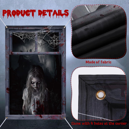 Newwiee 2 Pcs Scary Halloween Curtain Window Silhouette Cover Decoration Theme Poster for Indoor Outdoor Party Wall Door(Female Ghost)
