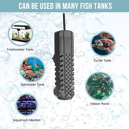 Aquarium Heater 100W, Fish Tank Heater with High-Temperature Protection and Turtle Tank Heater with Automatic Power-Off When Leaving Seawater or Freshwater.