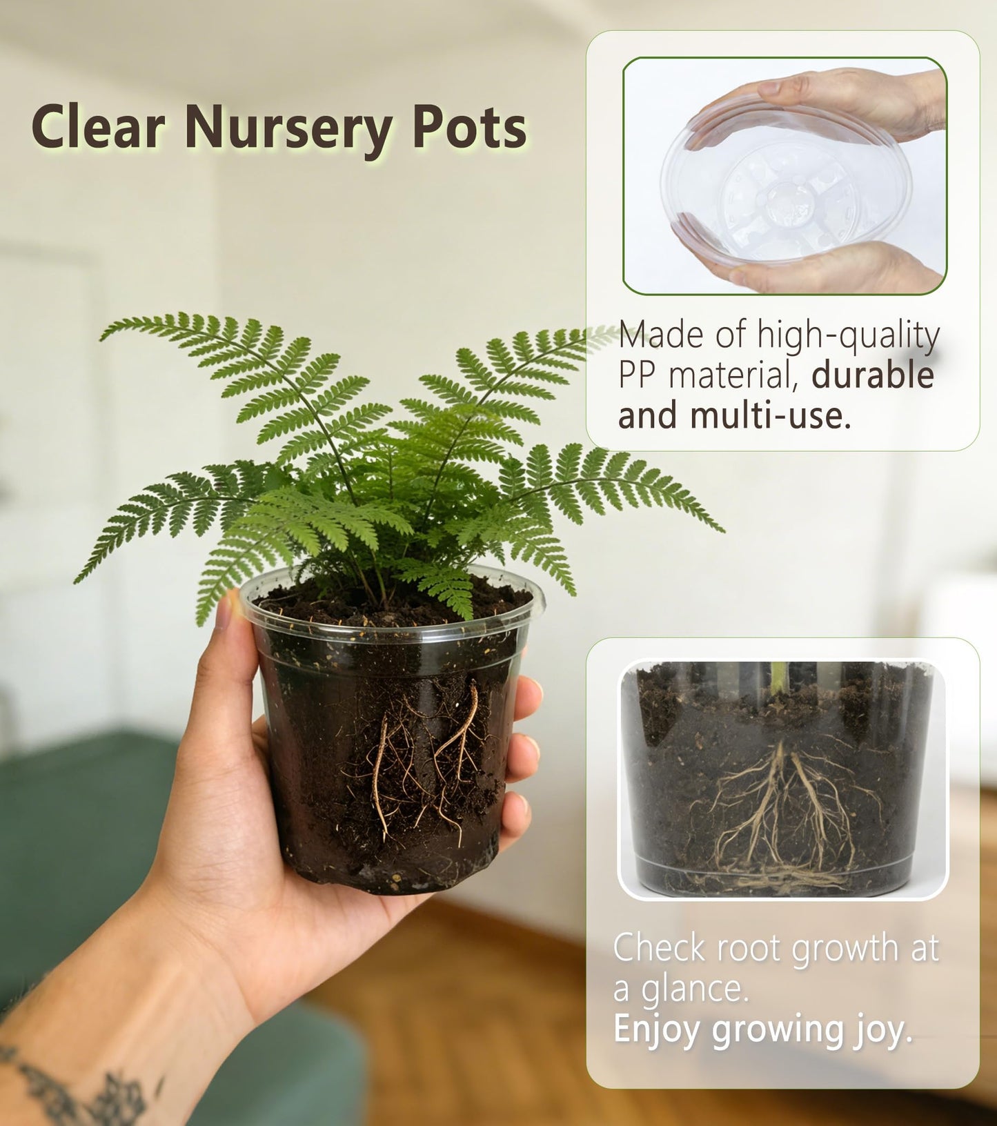 RZOIKZOI 20-Pack Clear Nursery Pots with Saucers (4/5/6/7 Inch)– Transparent Plastic Plant Pots with Drainage Holes and 20 Labels, Assorted Sizes for Seed Starting, Succulents, Indoor and Outdoor Use