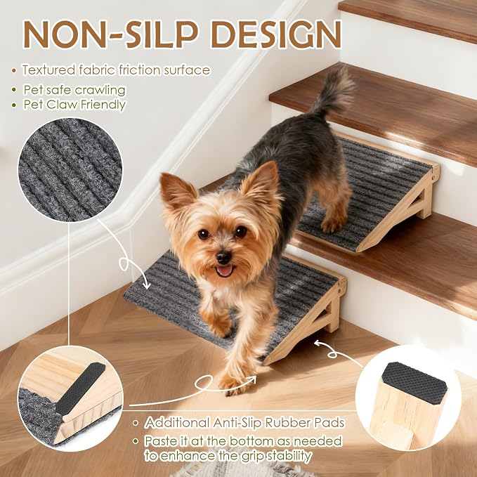 Dog Stairs Ramp for Small & Aged Dogs, Wooden Anti-Slip Pet Steps | 4.2"H, 26° Pet Ramp for Injured Pets, Premium Solid Wood, Anti-Slip Carpet Surface, Joint-Friendly,Dog Stairs for Small Dogs