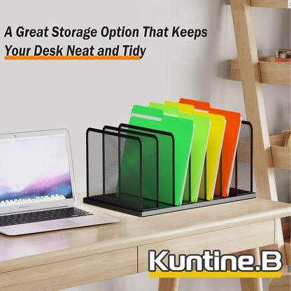 Kuntine.B Desk File Organizer Upright Mesh Desktop Organizer File Sorter Office Organization File Holder for Home, Office & Classroom (Black, 1 Pack 7-Section)