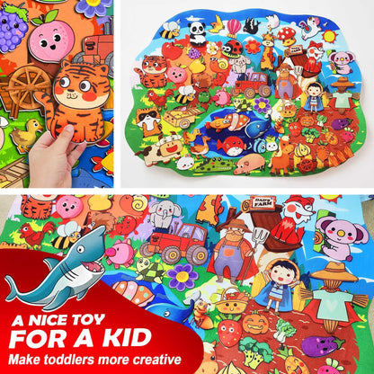 SKOLESK 77 Pcs Farm Animals Felt Story Board Set Preschool Farmhouse Themed Early Learning Storytelling Flannel Board Interactive Educational Play Kit Mat for Toddlers Kids