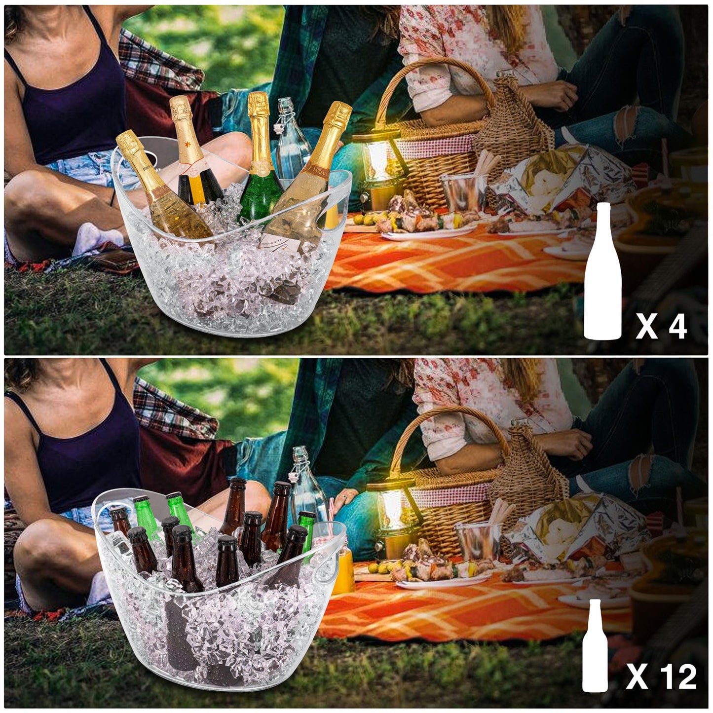 BARsics Large Clear Ice Bucket 3 Gallon(12L), Beverage Tub for Parties (2 Pack)