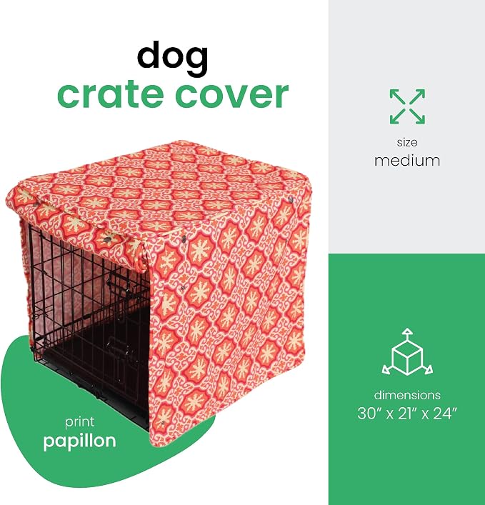 Molly Mutt Papillon Dog Crate Cover, 100% Cotton Canvas Cover with 2 Roll-Up Panels, Ideal for Dog or Cat Crate, Durable, Washable, and Free of Harmful Chemicals, 30" x 21" x 24"