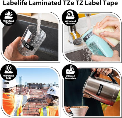 Labelife Black Label Tape TZe-335 Replacement for Brother P Touch Label Maker Tape White on Black TZe TZ Tape 12mm 0.47 Laminated Black Label Tape TZe335 for Brother PT-D220 PT-D210 PT-H110, 5-Pack