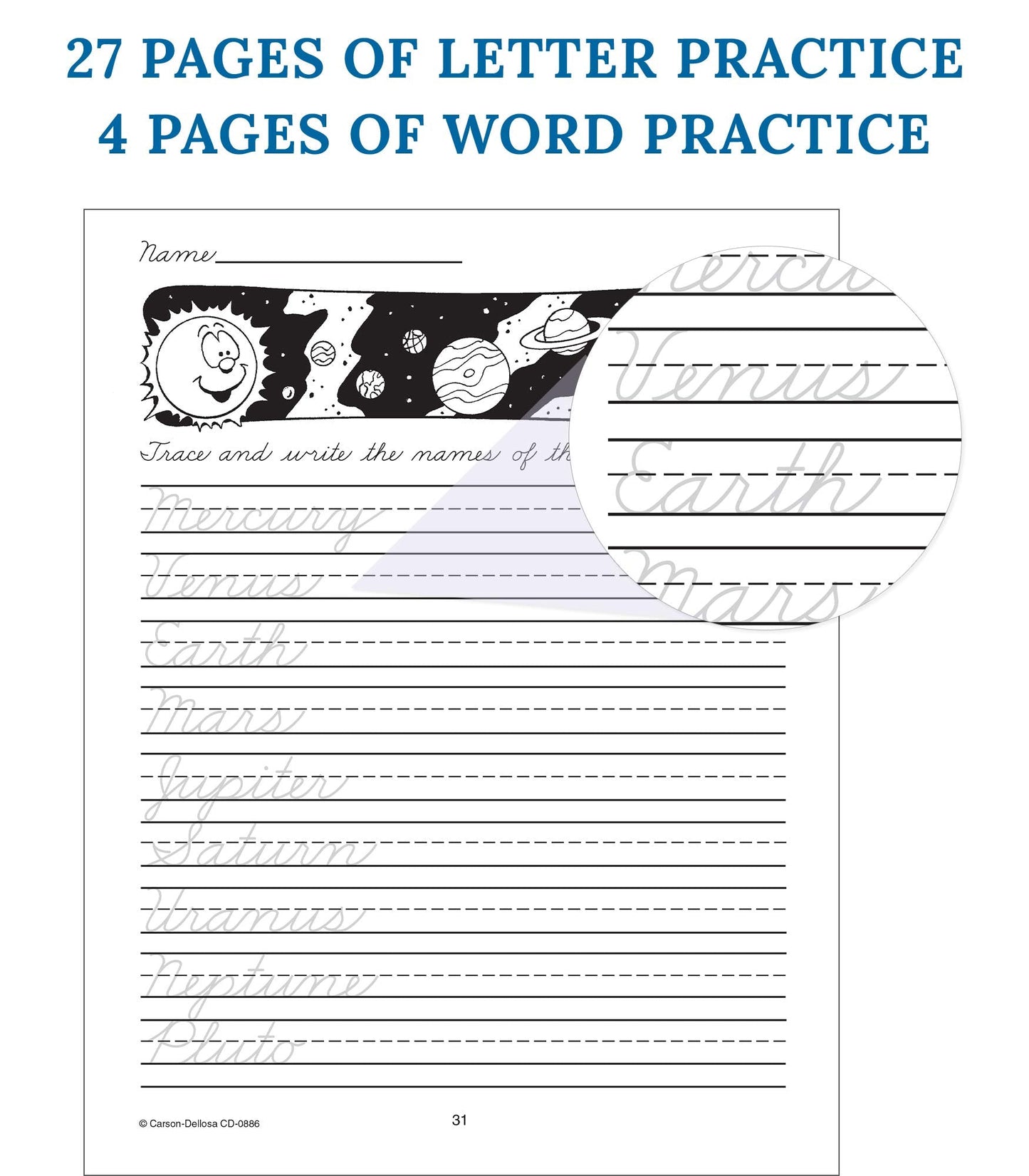 Carson Dellosa Beginning Cursive Handwriting Workbook, Traditional Writing Book With Number and Letter Tracing and Sight Words Practice, Classroom or Homeschool Curriculum